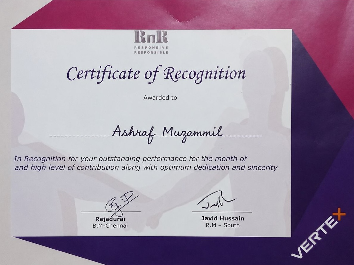 Certificate of Recognition — Vertex
